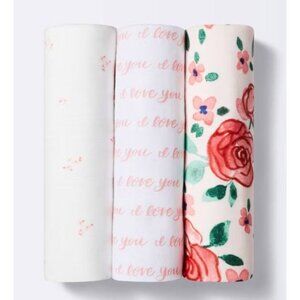 CLOUD ISLAND Muslin Swaddle Blanket In Bloom - Pink - 3pk
